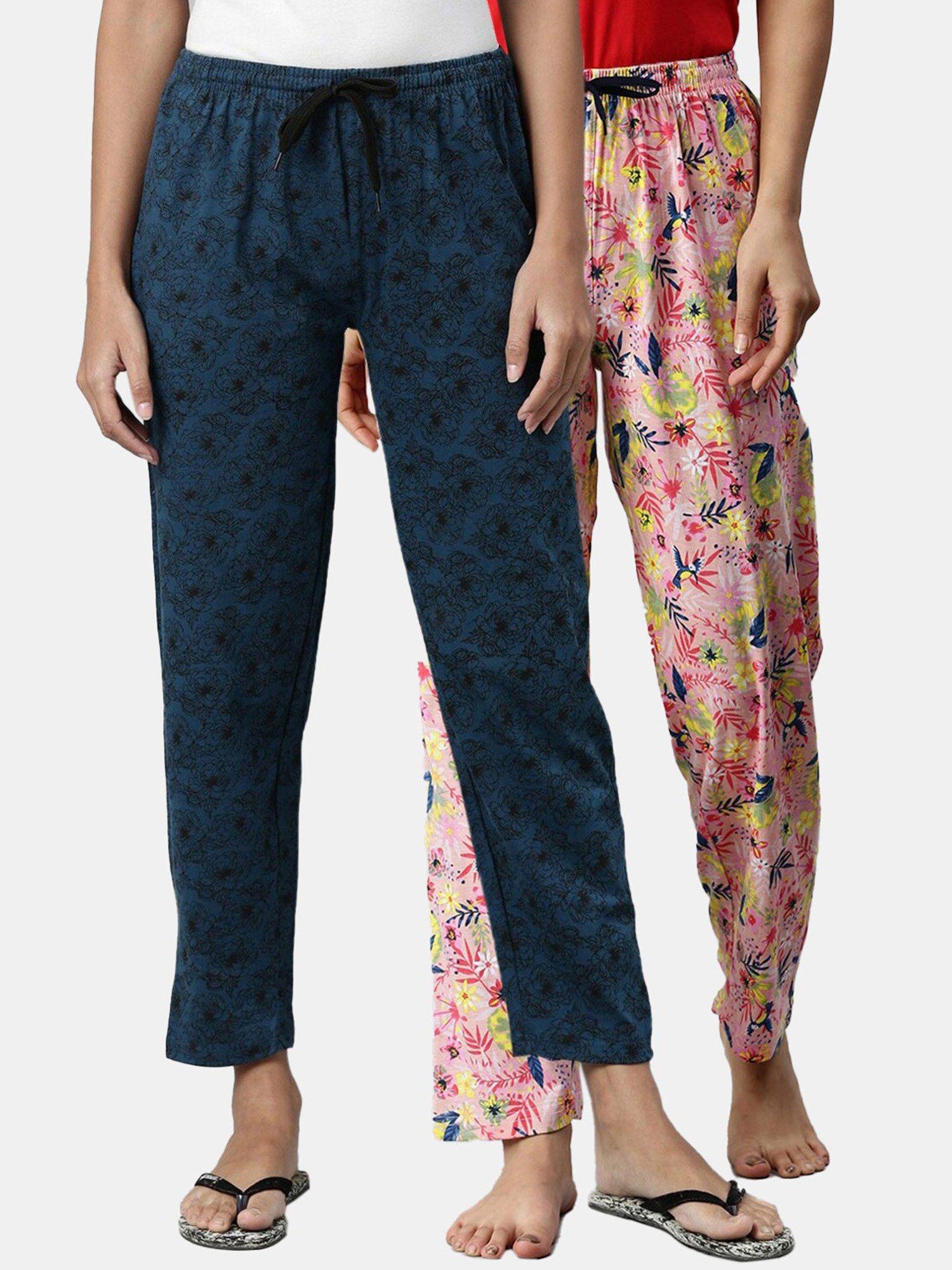 women printed pure cotton lounge pants (pack of 2)