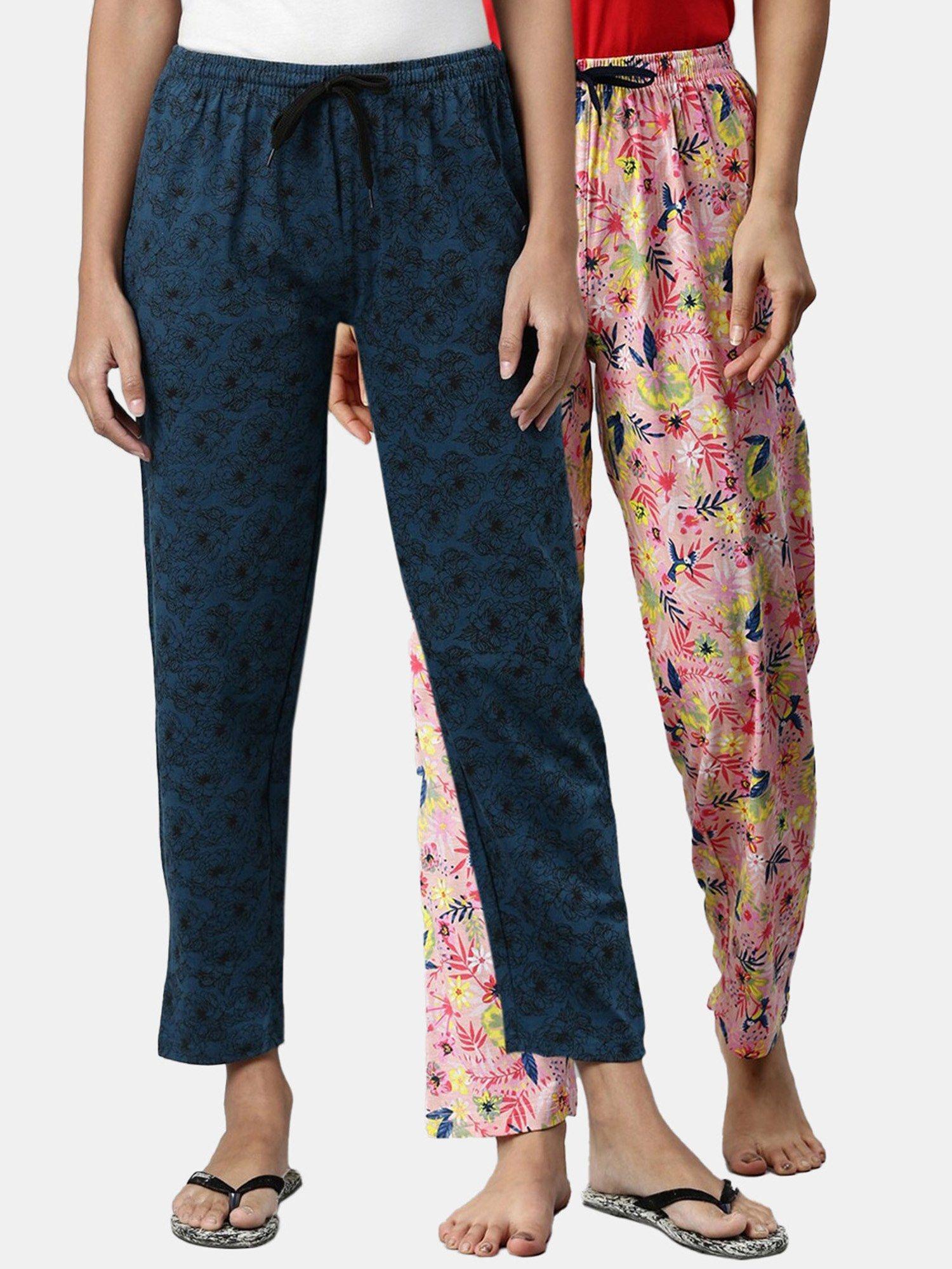 women printed pure cotton lounge pants (pack of 2)