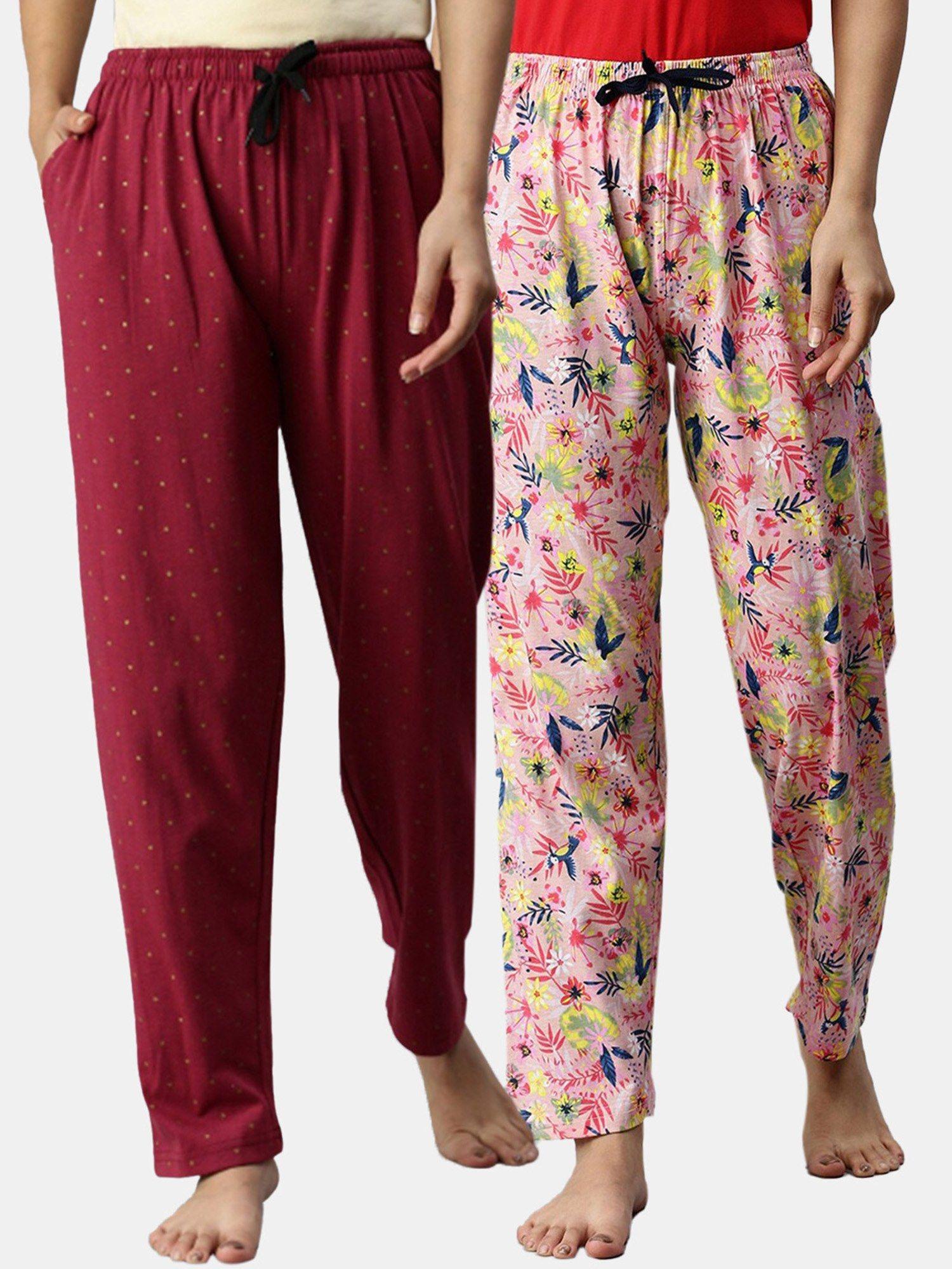 women printed pure cotton lounge pants (pack of 2)