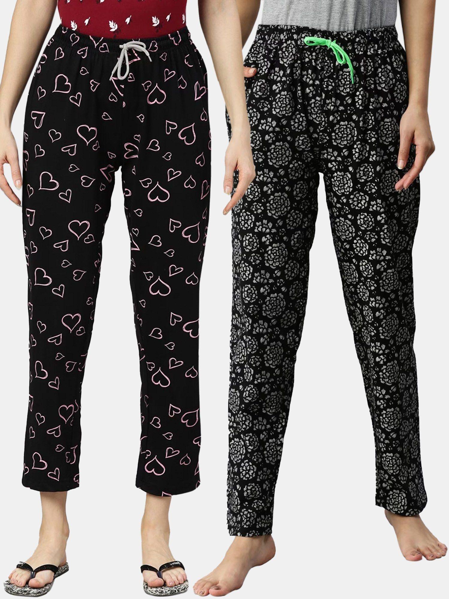 women printed pure cotton lounge pants (pack of 2)