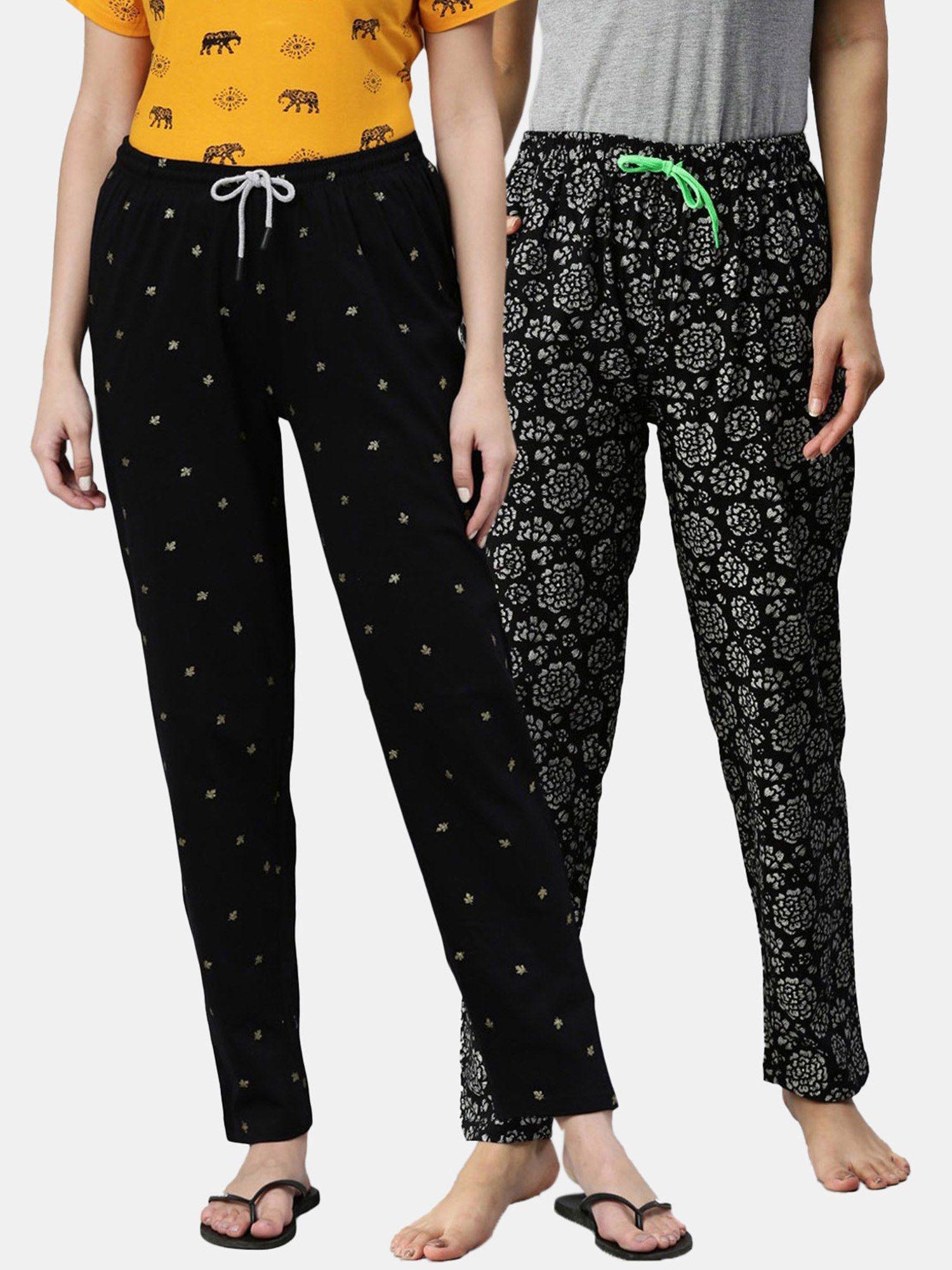 women printed pure cotton lounge pants (pack of 2)