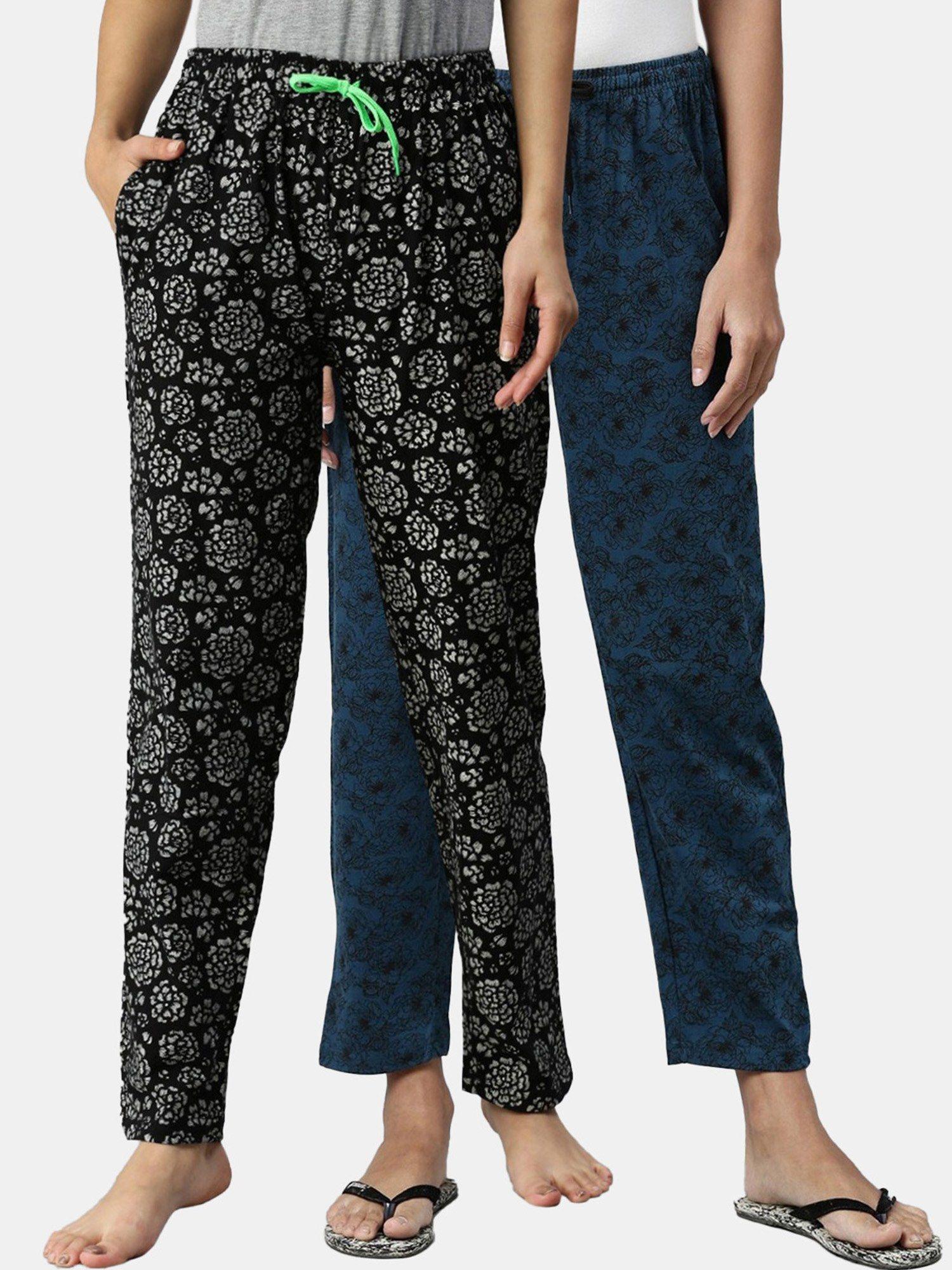 women printed pure cotton lounge pants (pack of 2)