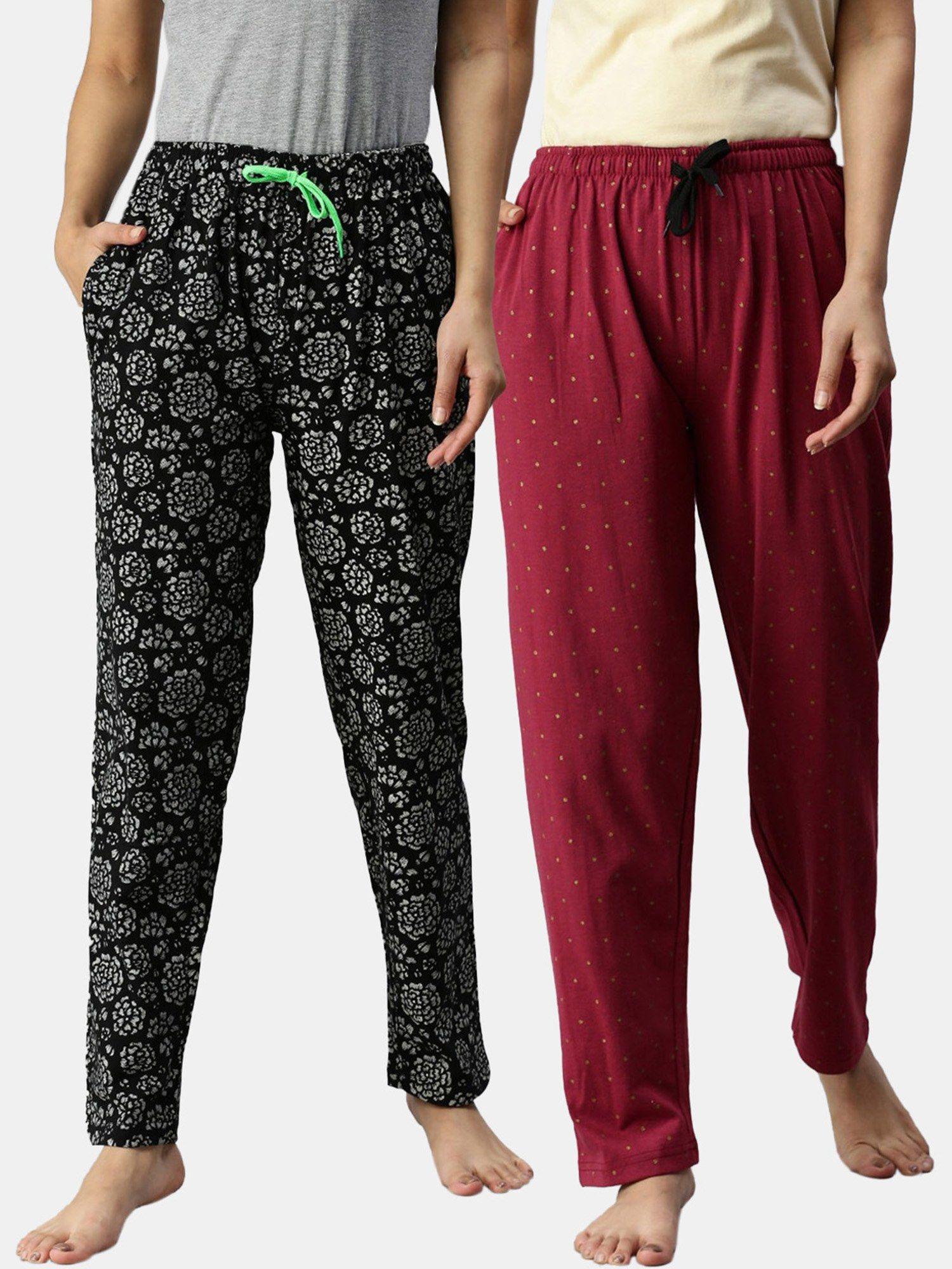 women printed pure cotton lounge pants (pack of 2)