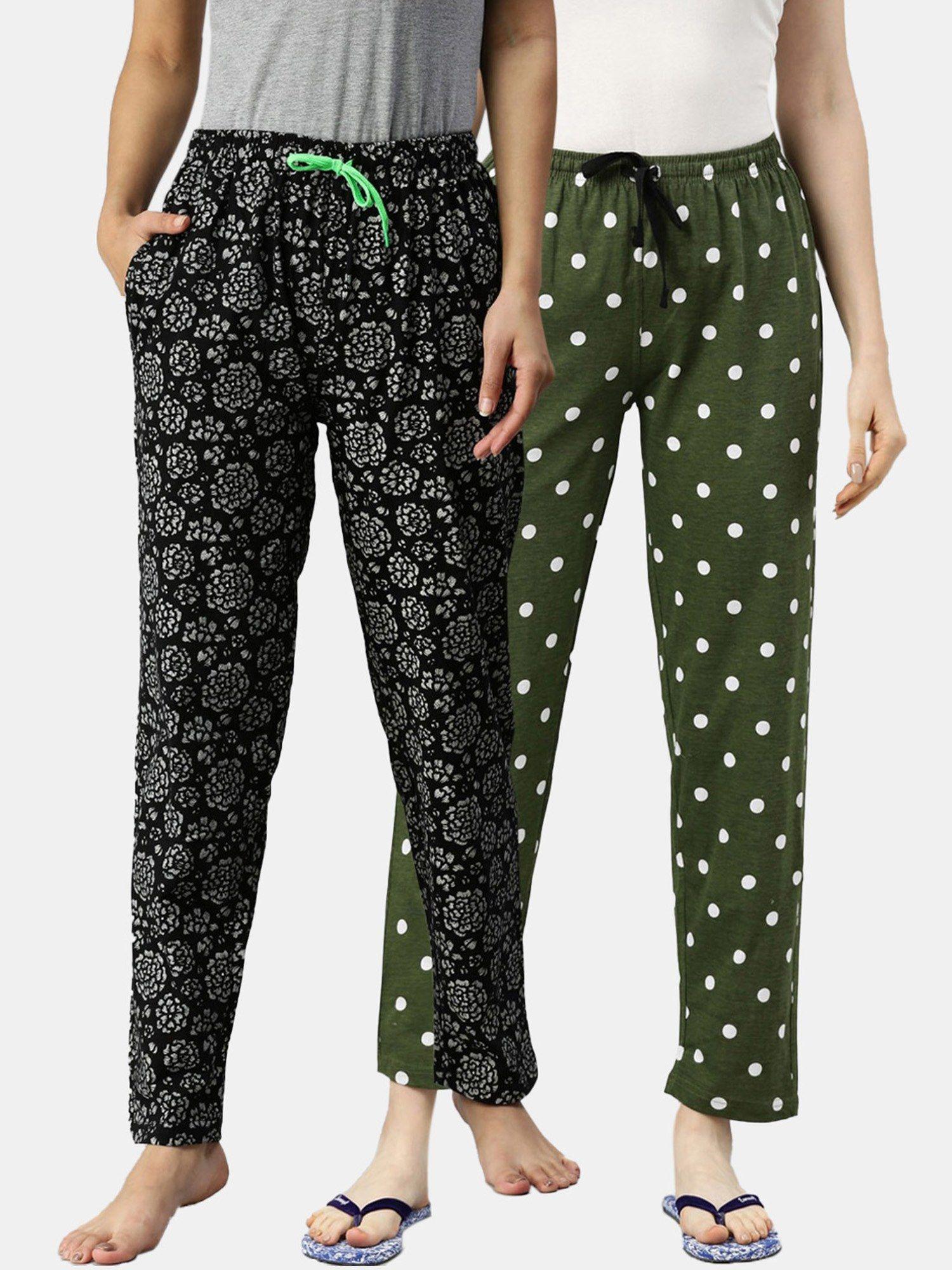 women printed pure cotton lounge pants (pack of 2)