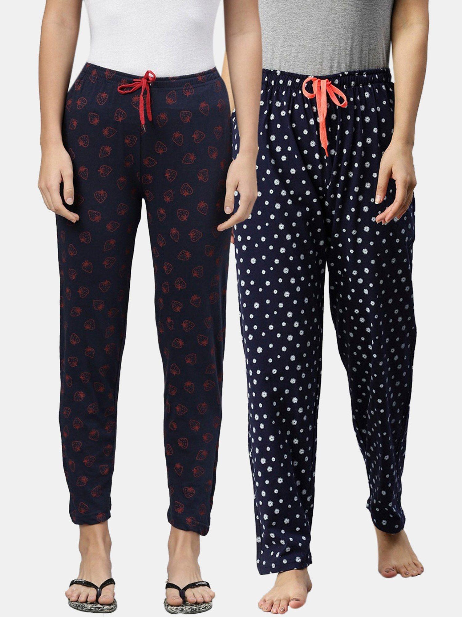 women printed pure cotton lounge pants (pack of 2)