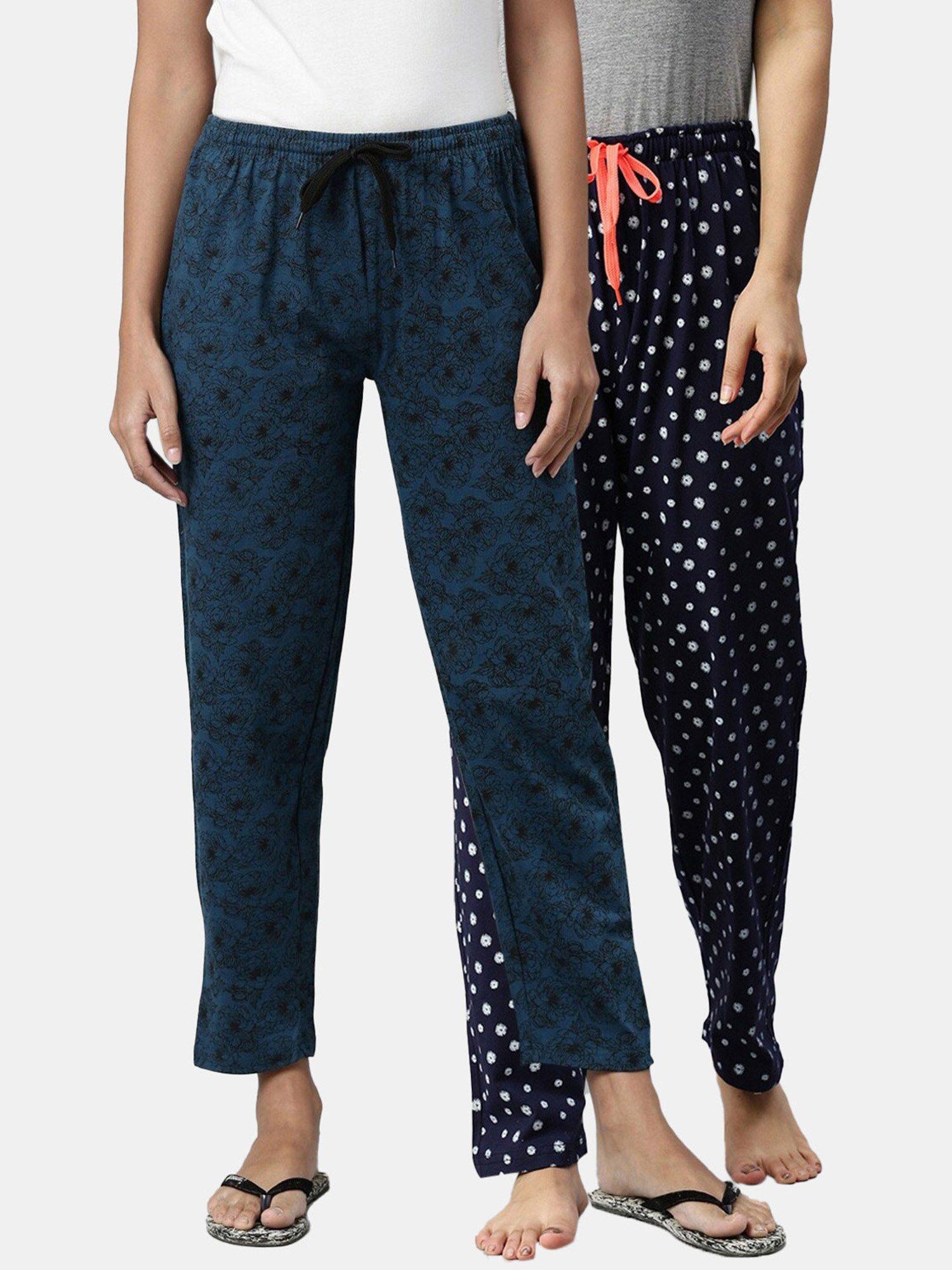 women printed pure cotton lounge pants (pack of 2)