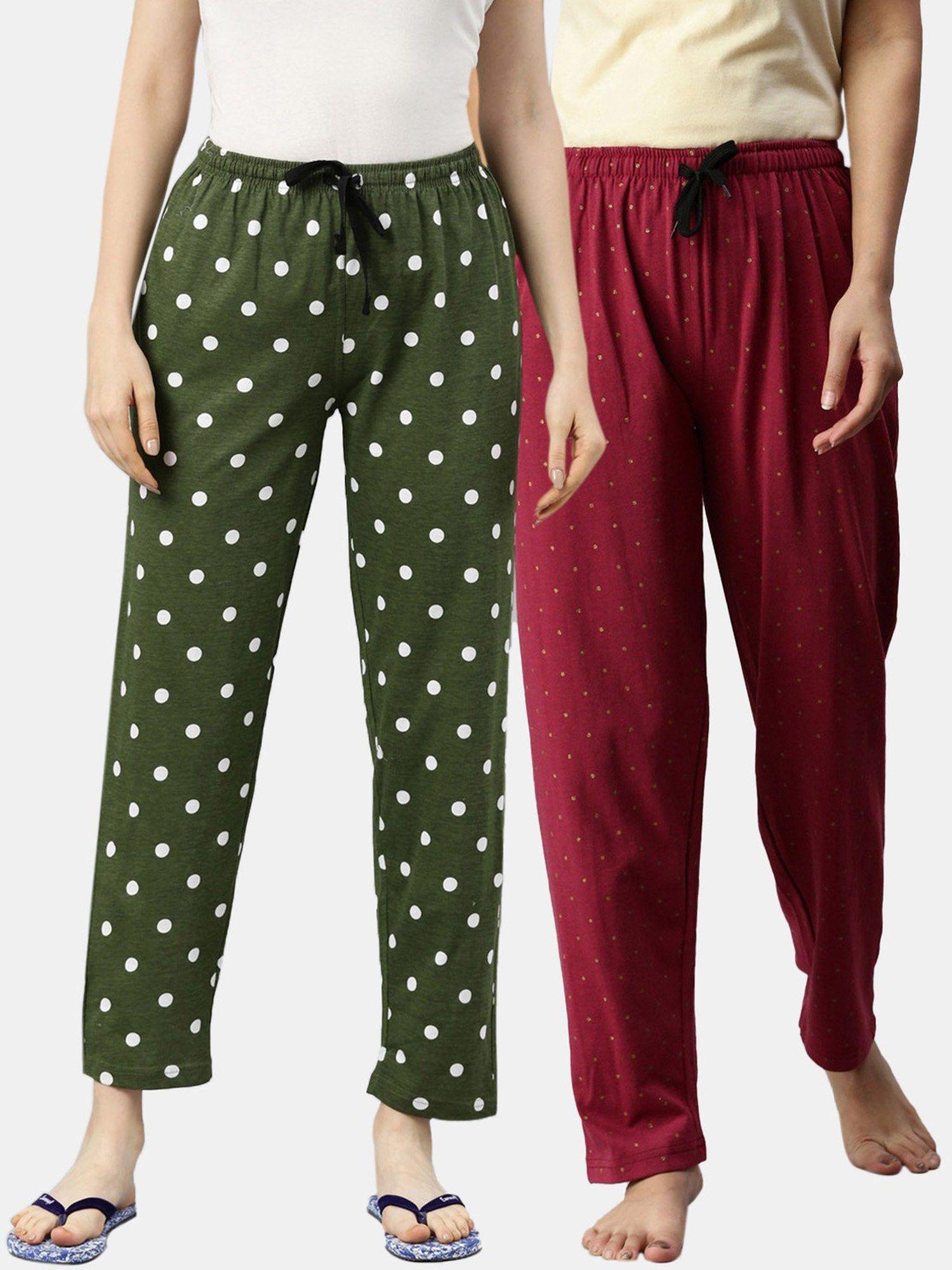 women printed pure cotton lounge pants (pack of 2)