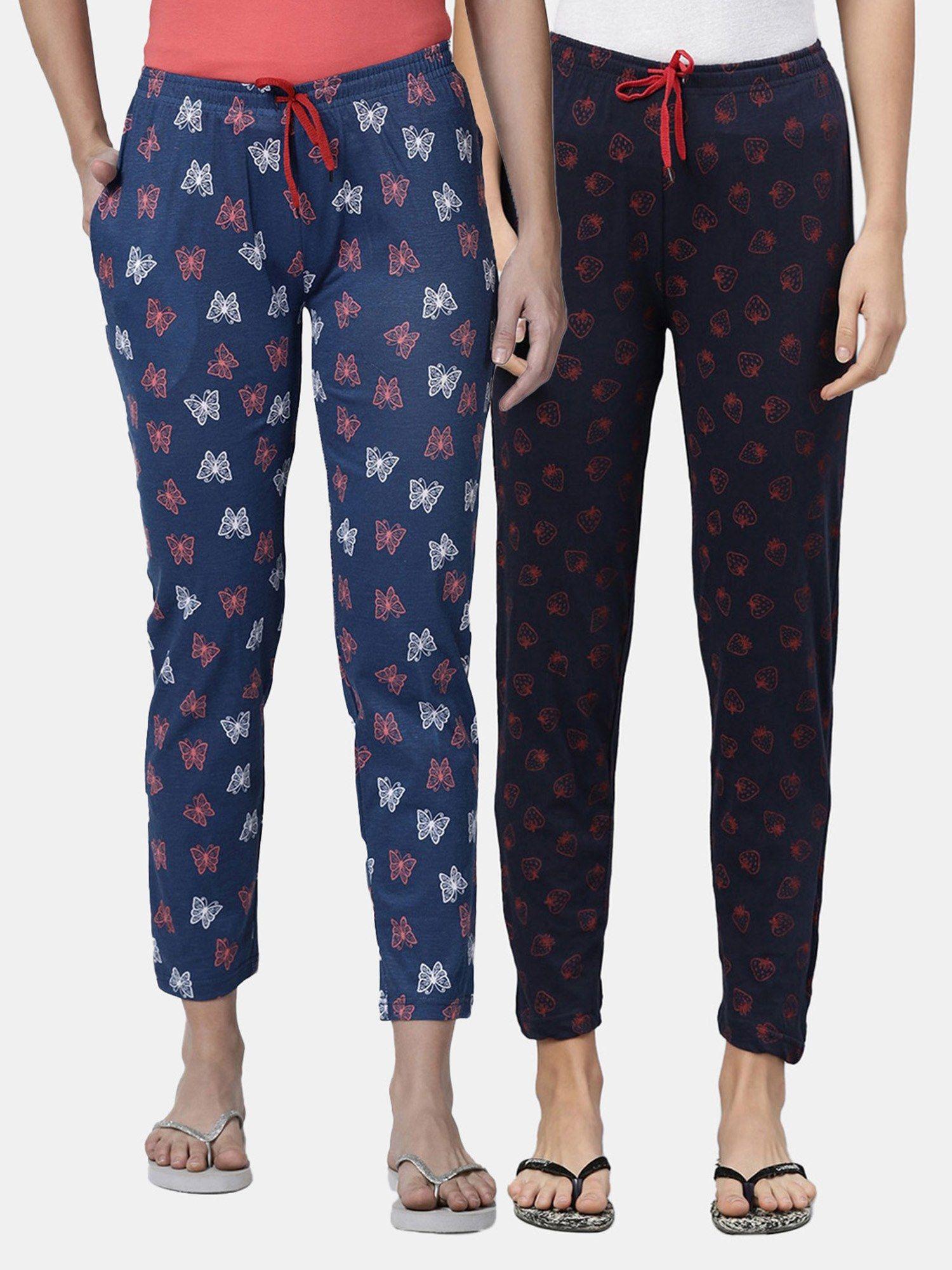 women printed pure cotton lounge pants (pack of 2)