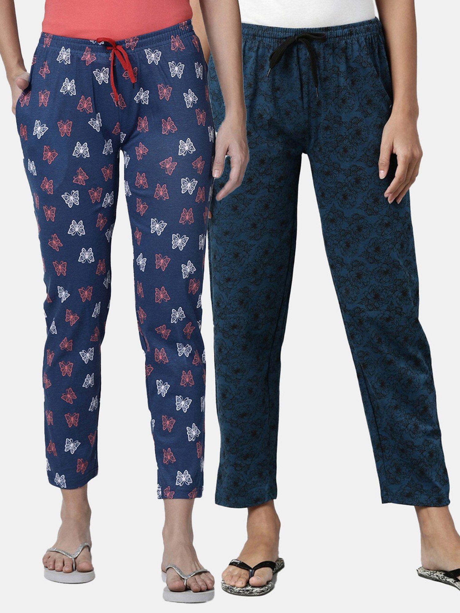 women printed pure cotton lounge pants (pack of 2)