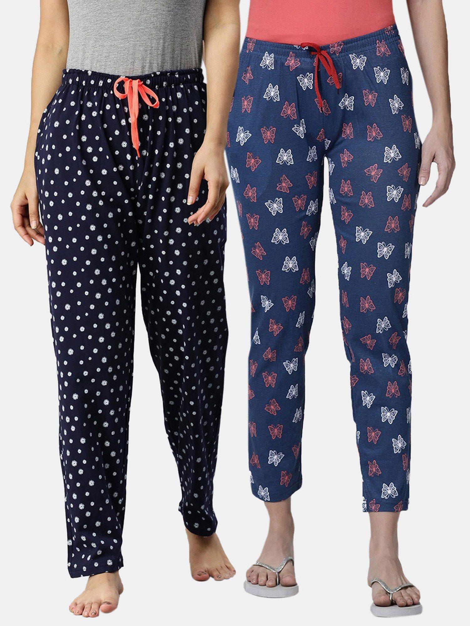 women printed pure cotton lounge pants (pack of 2)