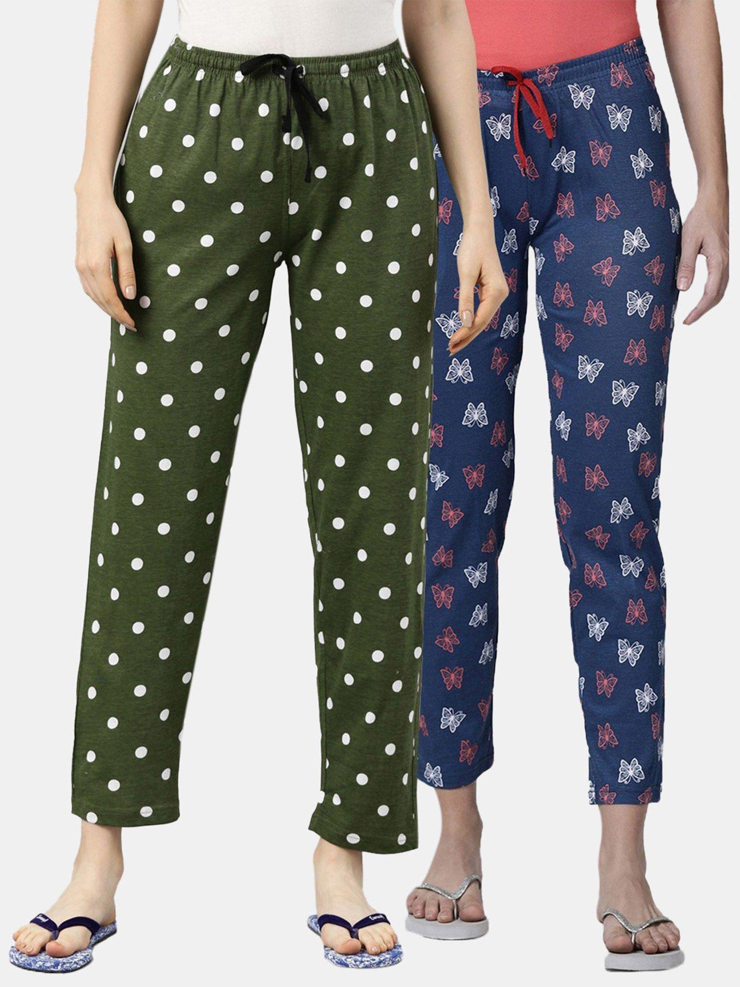 women printed pure cotton lounge pants (pack of 2)