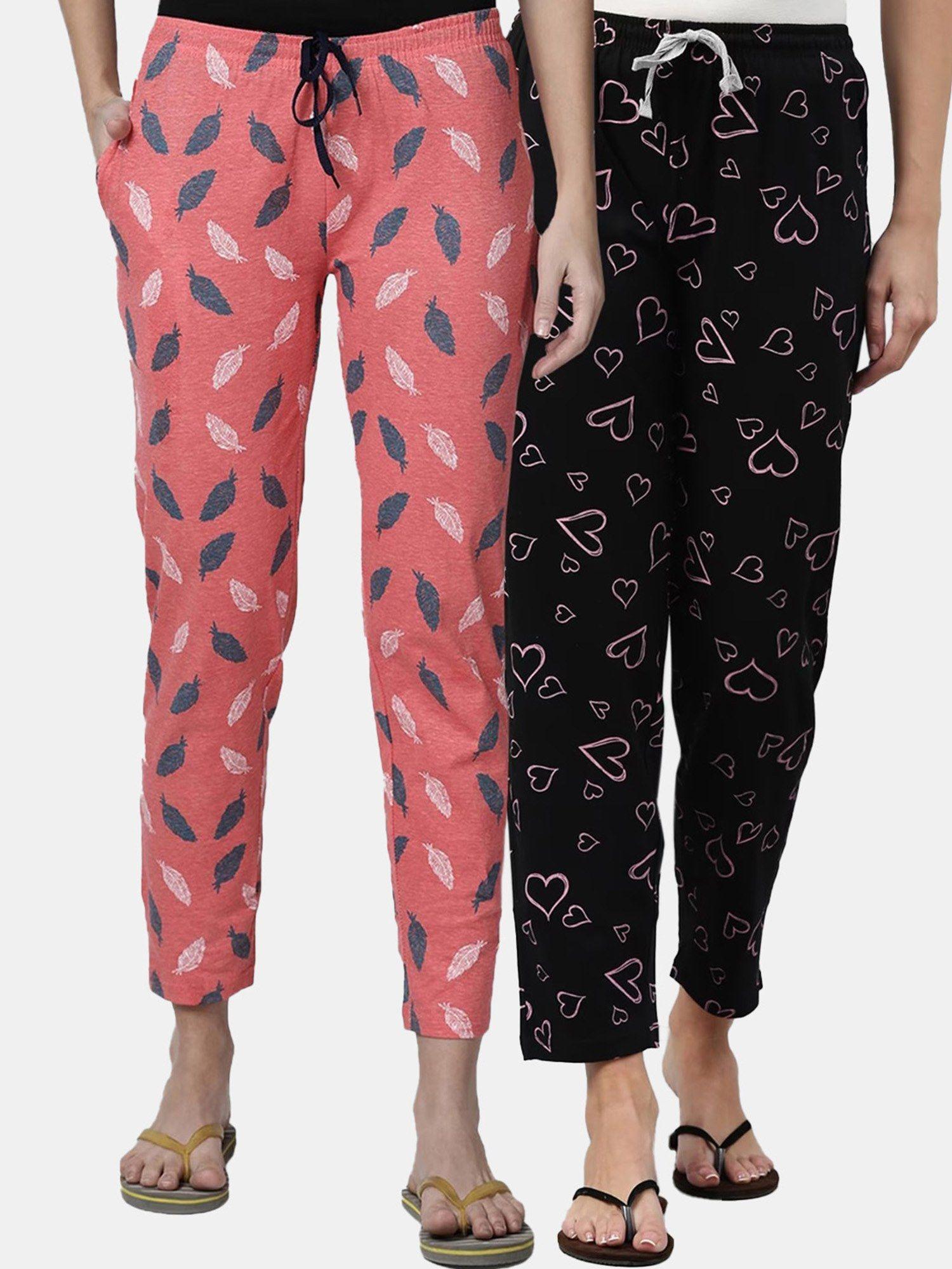 women printed pure cotton lounge pants (pack of 2)