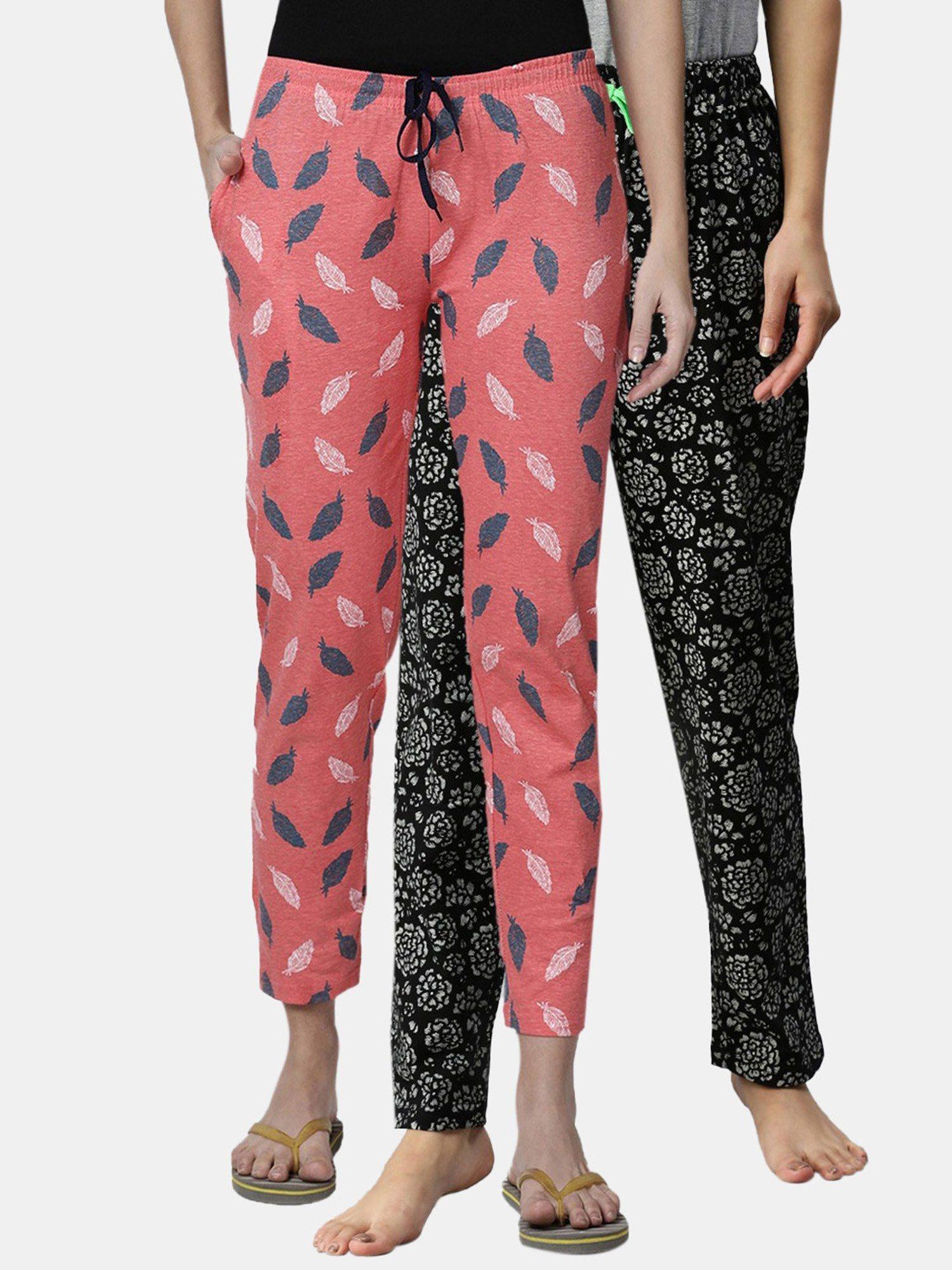 women printed pure cotton lounge pants (pack of 2)