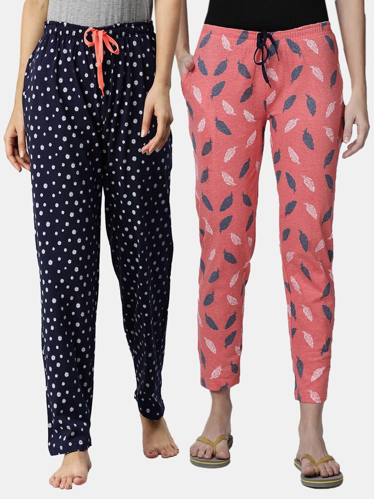 women printed pure cotton lounge pants (pack of 2)