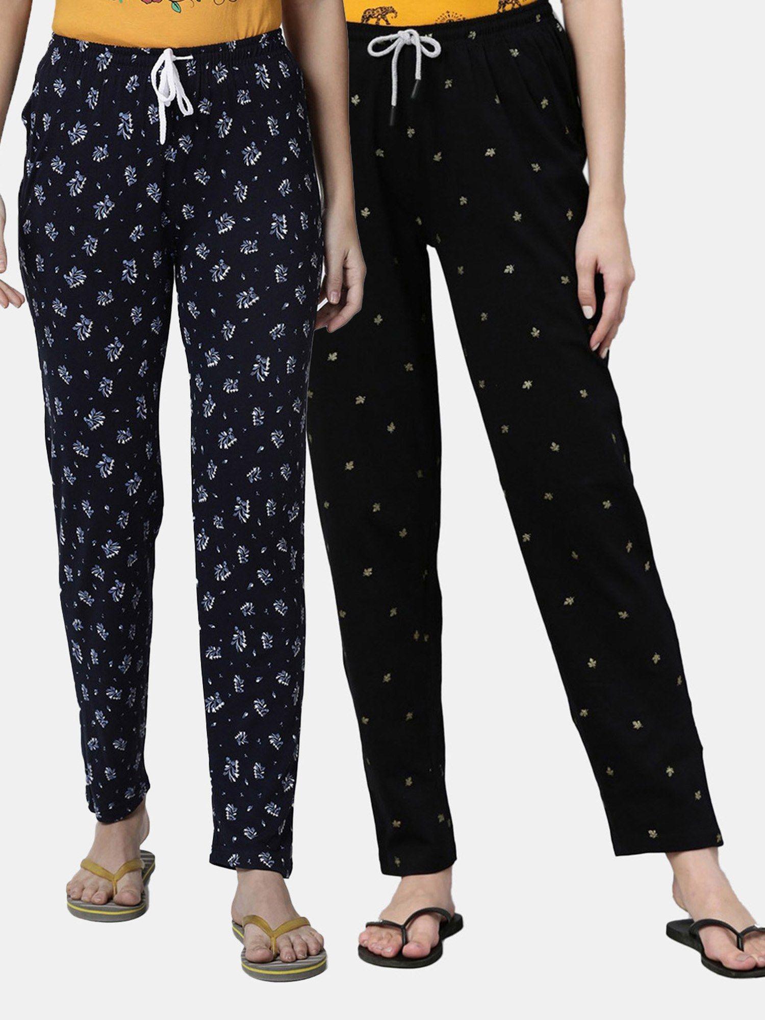 women printed pure cotton lounge pants (pack of 2)