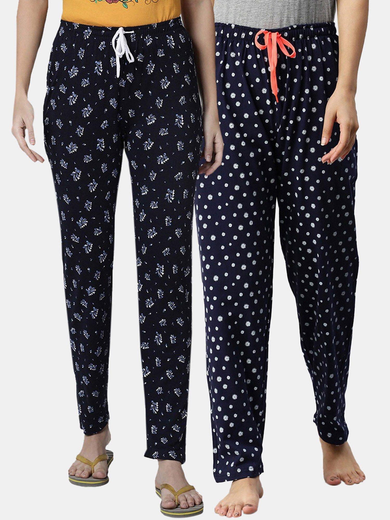 women printed pure cotton lounge pants (pack of 2)