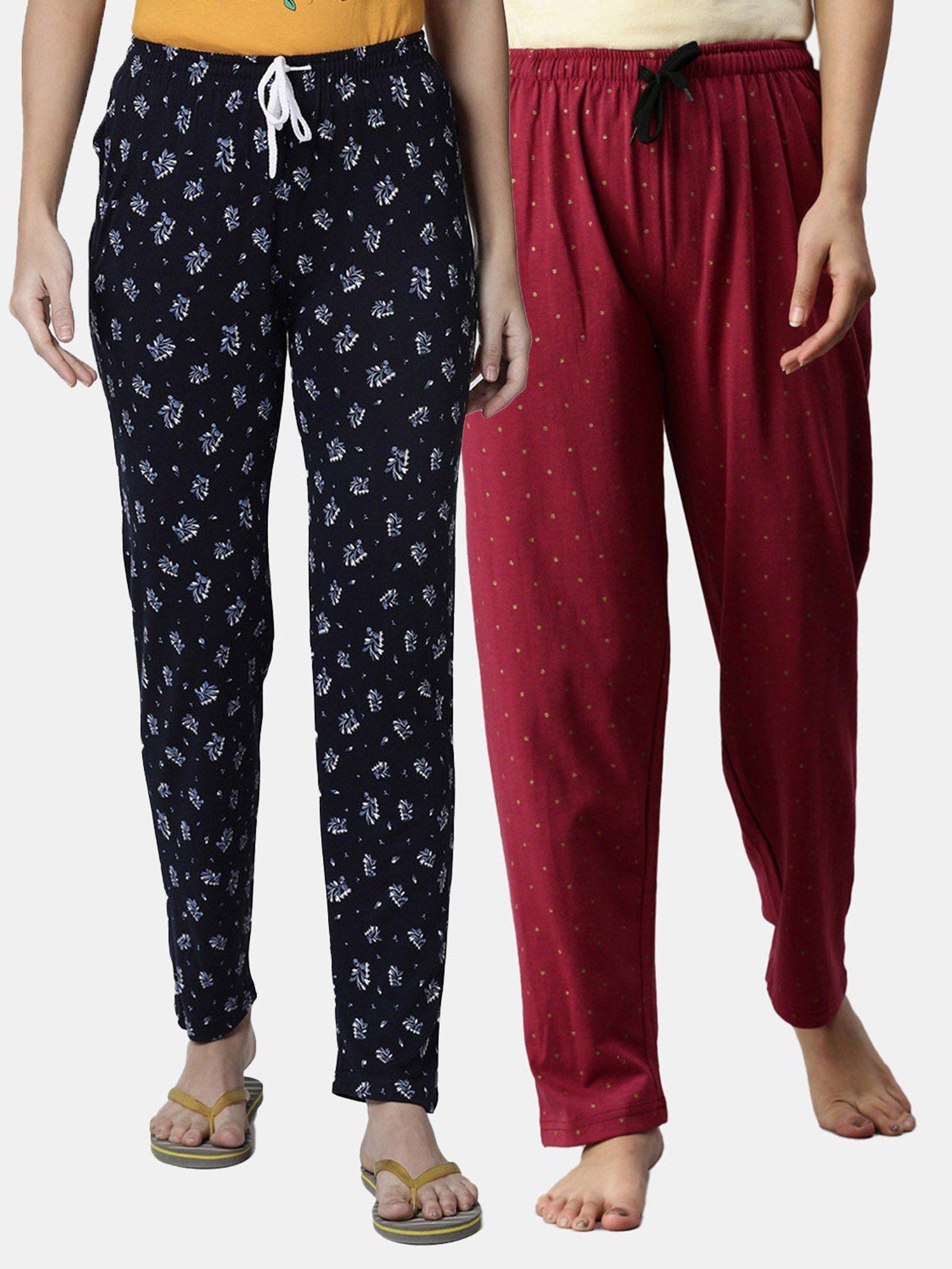 women printed pure cotton lounge pants (pack of 2)