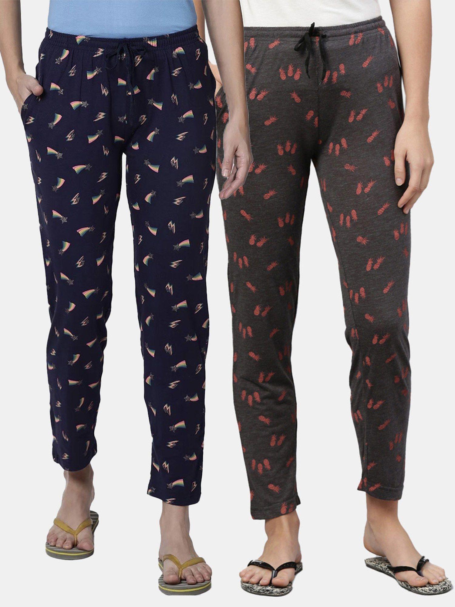 women printed pure cotton lounge pants (pack of 2)