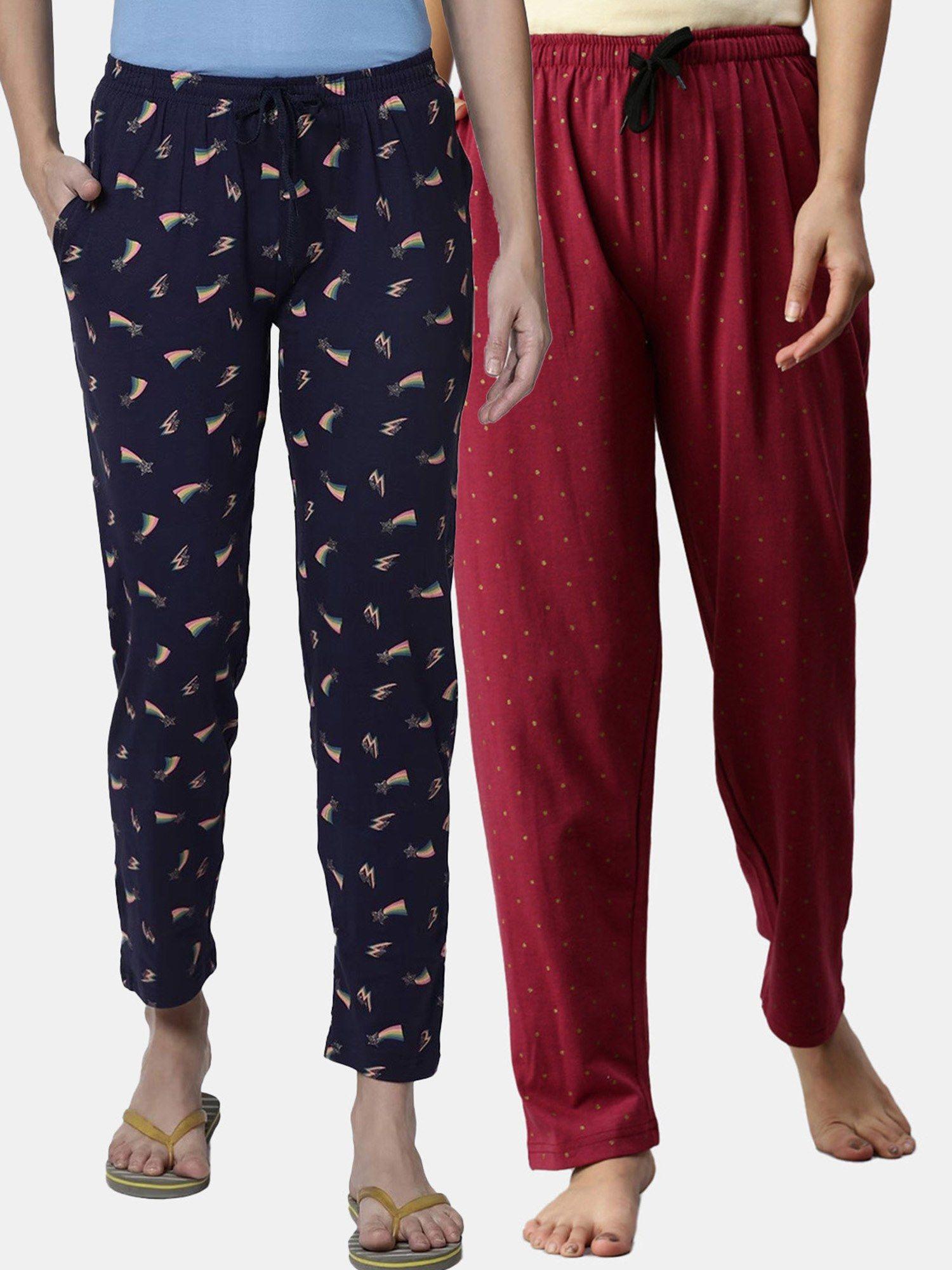 women printed pure cotton lounge pants (pack of 2)