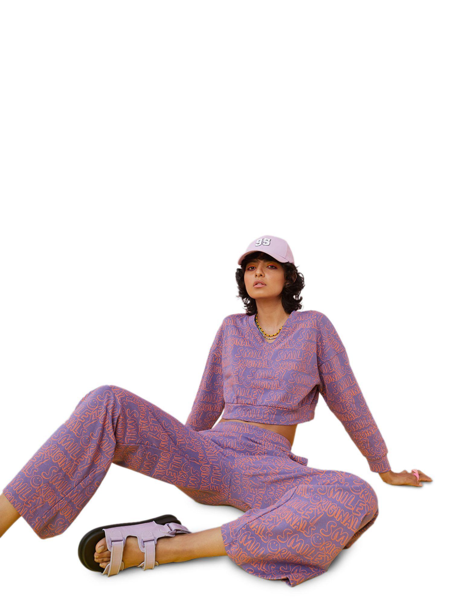 women printed purple trouser