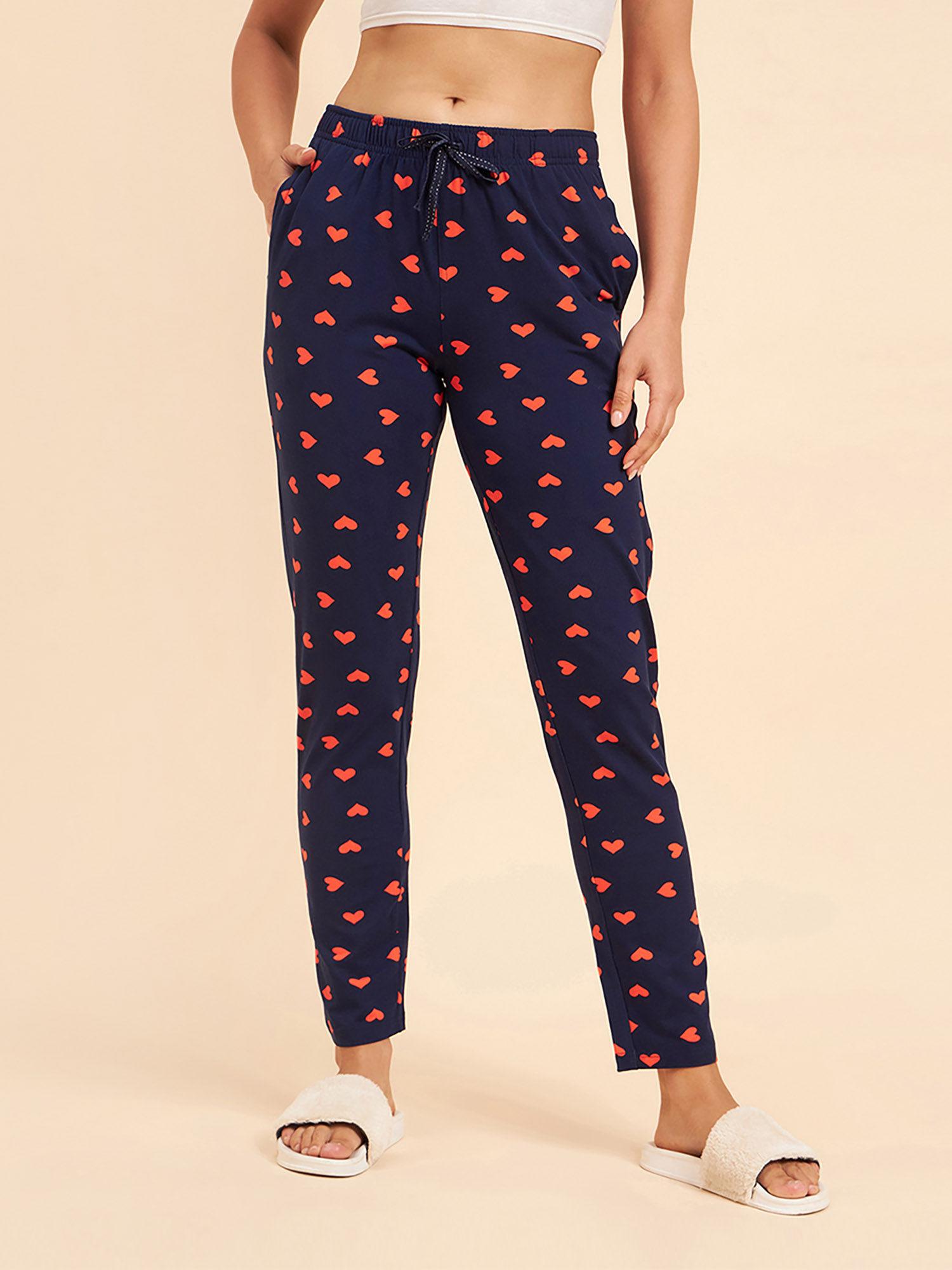 women printed pyjama - navy blue