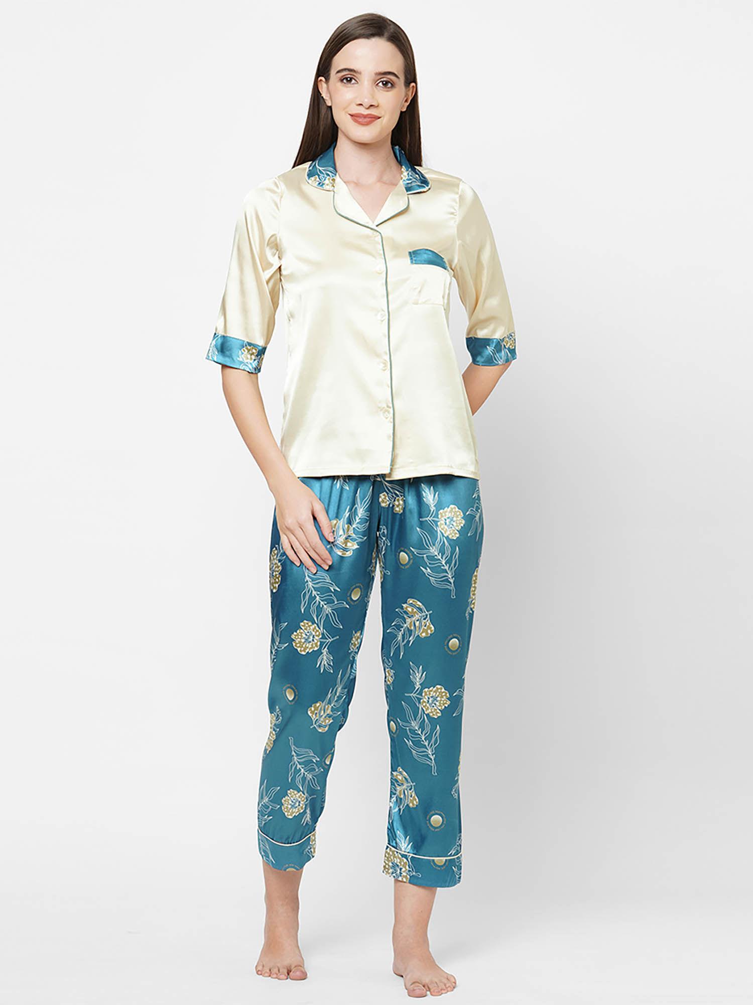 women printed pyjama with shirt (set of 2)