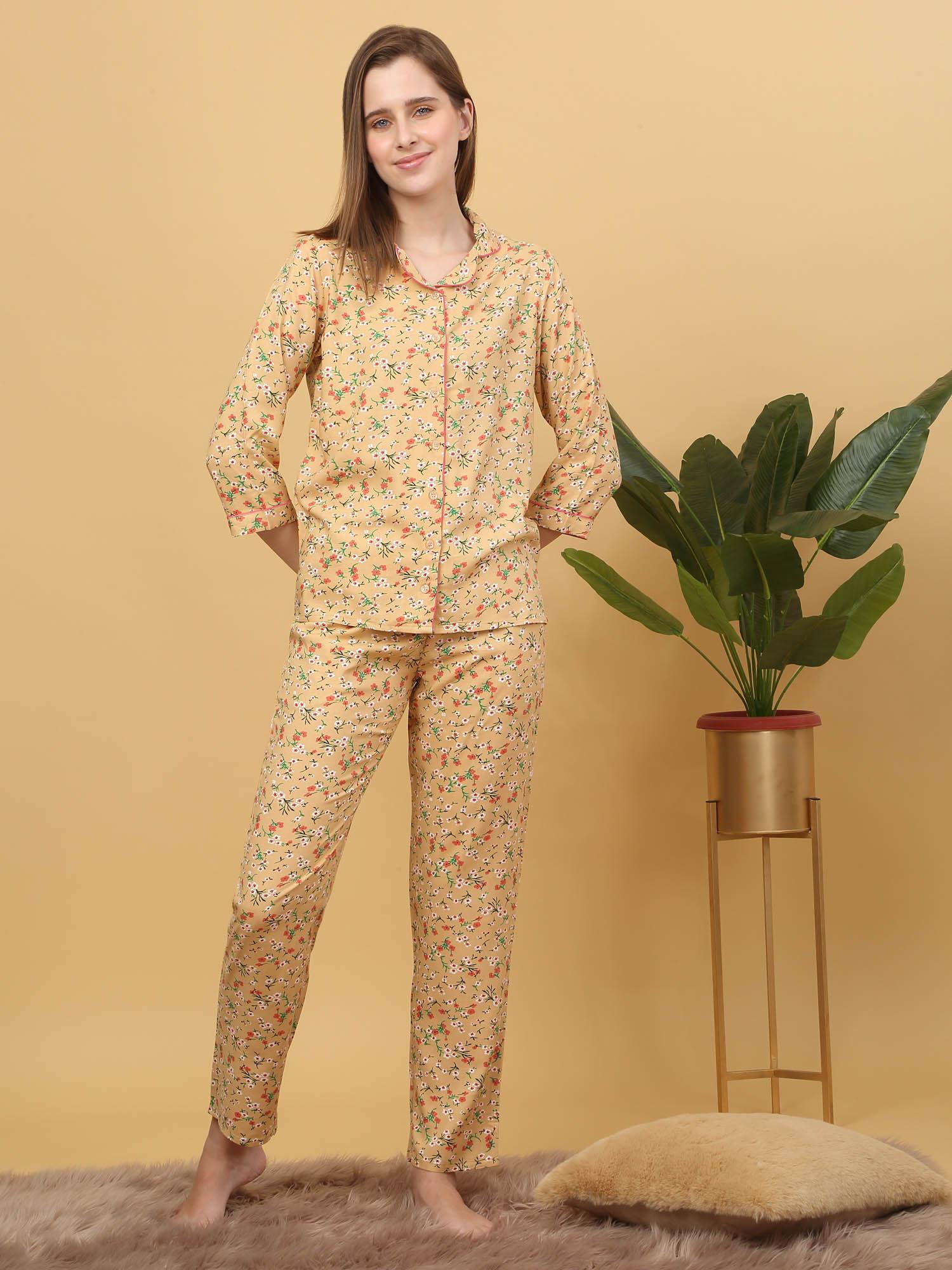 women printed pyjama with shirt (set of 2)