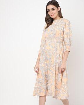 women printed regular fit a-line dress