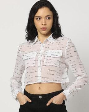 women printed regular fit crop shirt
