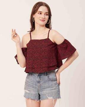 women printed regular fit crop top