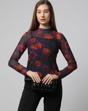 women printed regular fit high-neck top