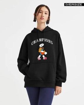 women printed regular fit hoodie