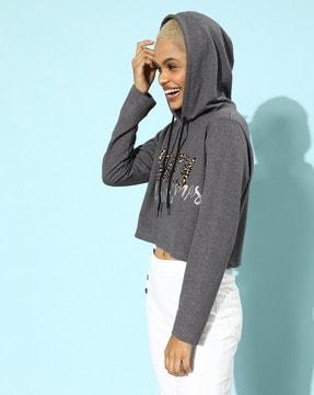 women printed regular fit hoodie