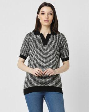 women printed regular fit polo t-shirt