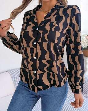 women printed regular fit shirt with full sleeves