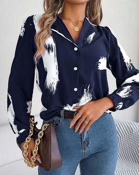 women printed regular fit shirt with full sleeves