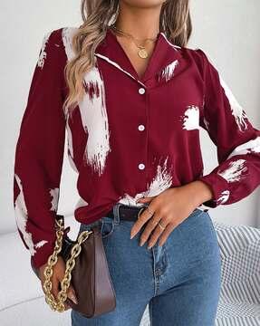 women printed regular fit shirt with full sleeves