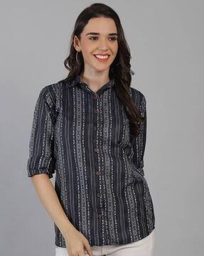 women printed regular fit shirt with spread collaar