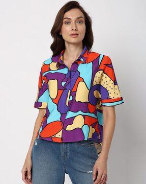 women printed regular fit shirt