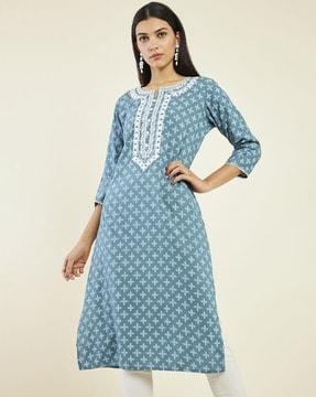 women printed regular fit straight kurta