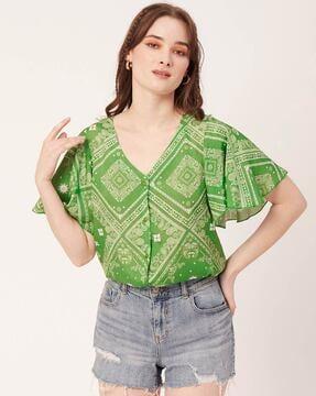 women printed regular fit top