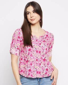 women printed regular fit top