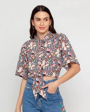 women printed regular fit top