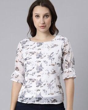 women printed regular fit top