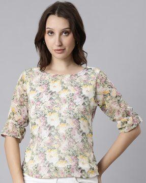 women printed regular fit top