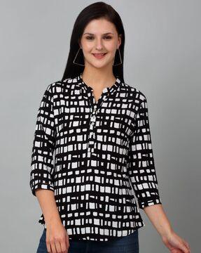 women printed regular fit tunic with mandarin collar