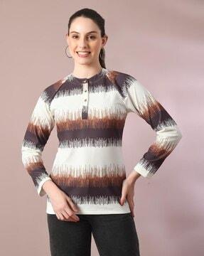 women printed regular fit tunic with mandarin neck