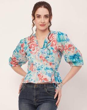 women printed regular fit wrap top