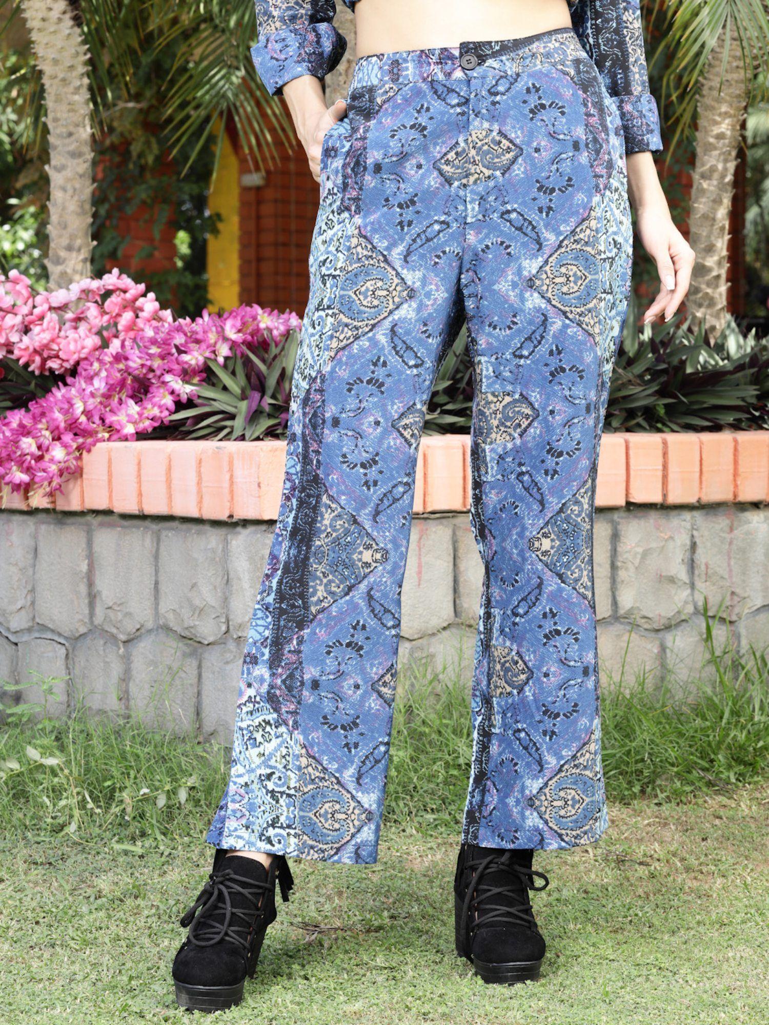 women printed regular mid-rise flat-front trouser