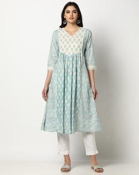 women printed relaxed fit a-line kurta